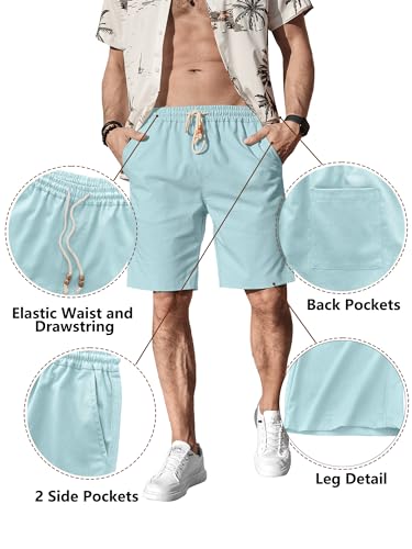 Image of Comdecevis Men's Linen Shorts Casual Elastic Waist Drawstring Summer Beach Vacation Yoga Golf Shorts with Pockets