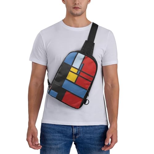 Composition In Red Yellow Blue And Black Printed Chest Bag Dual Pocket Diagonally Chest Messenger Bag 6