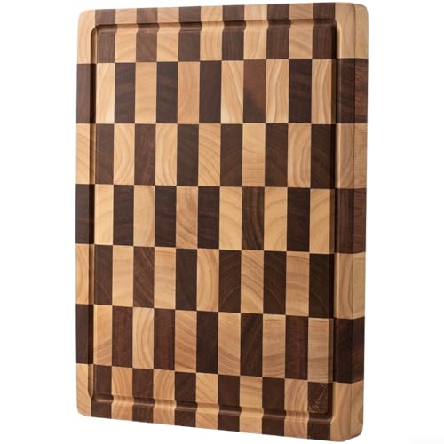 Planche à découper en bois d'hévéa damier bloc épais double face - 4