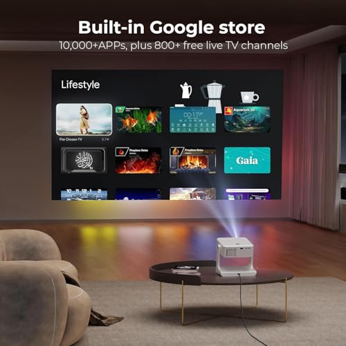 Image of [Google TV /2000 ANSI /Voice Control /Built-in Apps] Outdoor Projector-4K with WiFi and Bluetooth: Portable-Movie-Smart-Projector, Sovboi 1080P 180 Stand Home-Ceiling-Proyector Compatible with Netflix