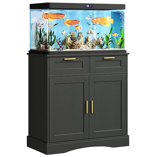 Herture 20-29 Gallon Fish Tank Stand with Storage Cabinet, Aquarium Cabinet with 2 Drawers for Fish Tank Accessories Storage, 29 Gallon Aquarium Stand, 30.7'' L * 15.8'' W Tabletop, Black PG04YGB