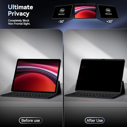 Protescreen Magnetic Privacy Screen Protector for Samsung Galaxy Tab S9 Plus/Tab S9 FE+/S7 FE 5G/S8/S7 Plus 12.4 Inch, Anti-Spy, Bubble-Free, 9H Tempered Glass, 1 Count