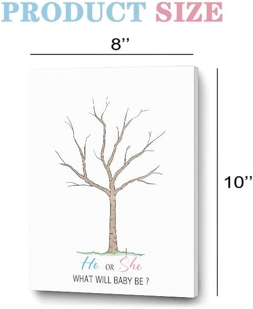 Miniatura 2 de Divertido juego de fiesta de libro de invitados para baby shower, árbol de hojas de huellas dactilares para revelación de género, ideas de fiesta de