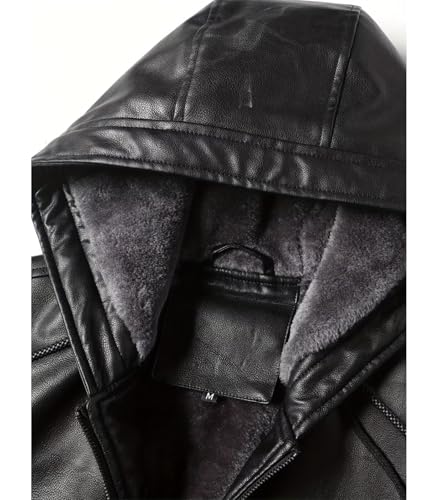 INVACHI Men’s Faux Leather Jacket Motorcycle Bomber Jacket with Hood Fleece Lined Windproof Winter Coat4