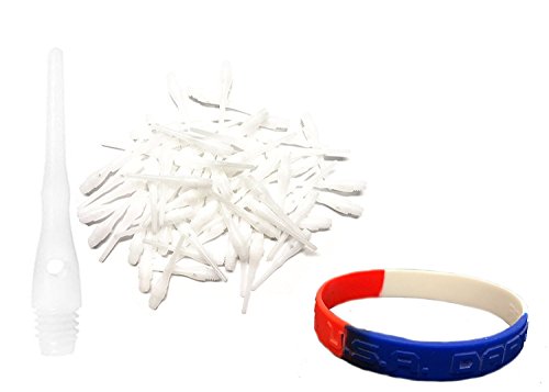 Tufflex III Extra Strong 2BA 3/16" Thread Soft Tip Dart Points White 100-1000 Packs Plus USA I Love Darts Bracelet (White, 100 ct.)