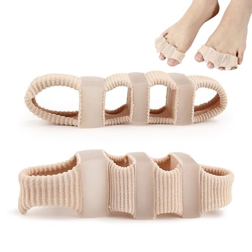 Checkzed Toe Separators for Women and Men 4 Hole Fibre Toe Spacers for Bunion Corrector Toe Straightener Hammer Toe Corrector Pain Relief Yoga Toes Toe Spreaders for Overlapping Toes (2 Packs)