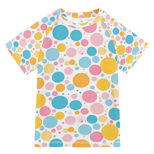 Cartoon Colorful Pink Dots Circle Boy Bathing Suit Short Sleeves Volleyball Shirts Swimwear Beach Tops 3T