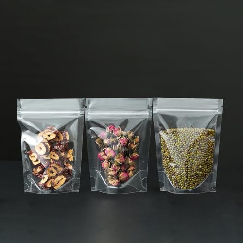 Image of 50 Pcs Resealable Packaging Bags, clear stand up food pouch bags with resealable lock seal zipper for Packaging Products,Nuts,Snack,Tea,Spices,Treats,Pet Food and Soaps (4x6inch)