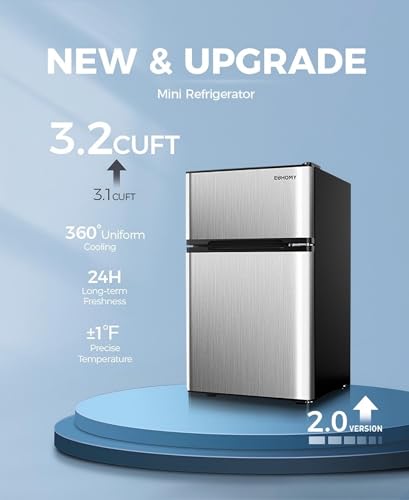 EUHOMY Mini Fridge with Freezer, 3.2 Cu.Ft Compact Refrigerator with freezer, 2 Door Mini Fridge with freezer For Dorm/B - Additional View