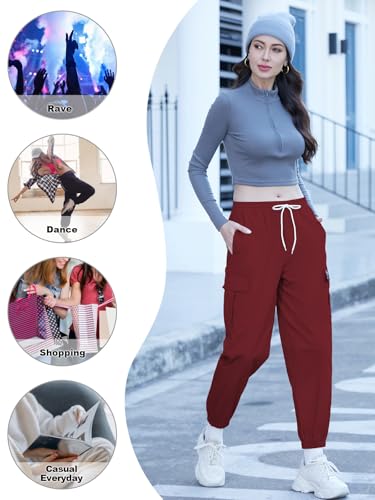 Image of SANGTREE Girls & Womens Cargo Pants Elastic Waist Drawstring Tapered Jogger Pants with Pockets, 6 Years-Women 2XL