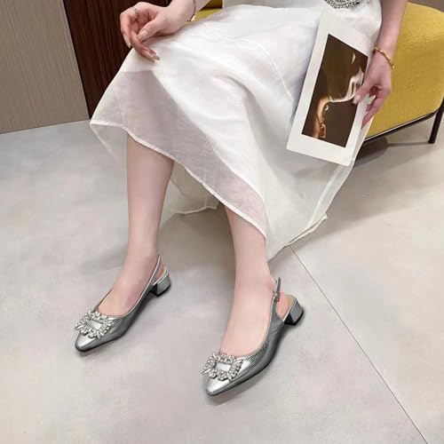 Women's Slingback Low Block Heels Closed Toe Dress Pumps Shoes for Wedding Office Evening Party2