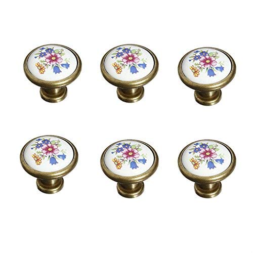 Boutons en céramique peints à la main bleus x6 de 32 mm pour armoire