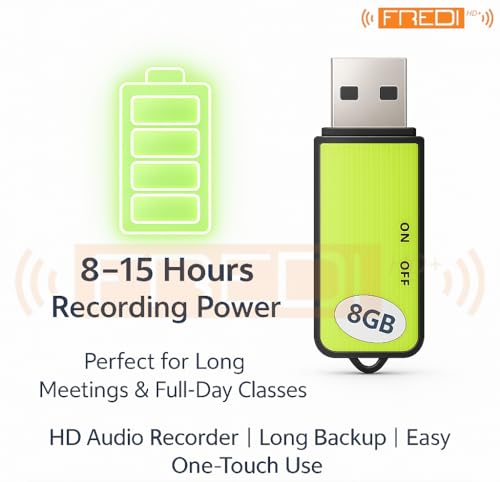 Image of FREDI HD PLUS USB Voice Recorder with 8GB Internal Memory | Clear Audio Recording Pen Drive | One-Switch Use | OTG Mobile File Playback Support | Portable Recorder for Classes, Office & Daily Notes