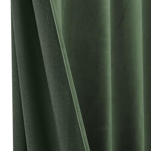 Image of RYB HOME Velvet Shower Curtains 72 inches for Bathroom & Home Office | Privacy, Sunlight UV Heat Blocking, Rod Pocket Drapes, for Bedroom Living Room, Army Green, W52 x L72, 2 Panels