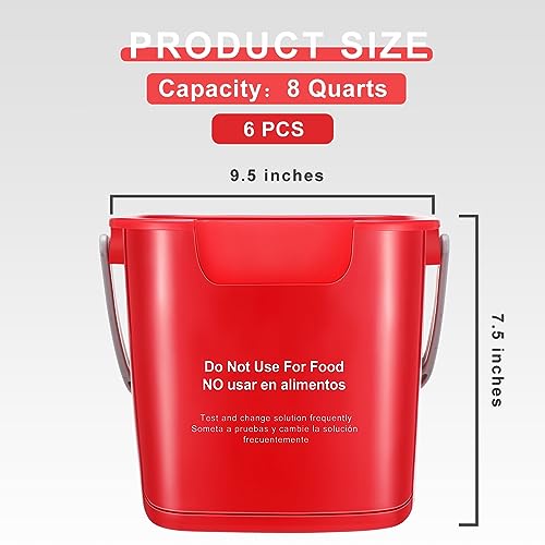 Image of Uiifan 6 Pcs 8 Quart Cleaning Bucket Small Sanitizing Square Bucket Detergent Pail for Home Commercial Restaurant Kitchen Office School (Red)