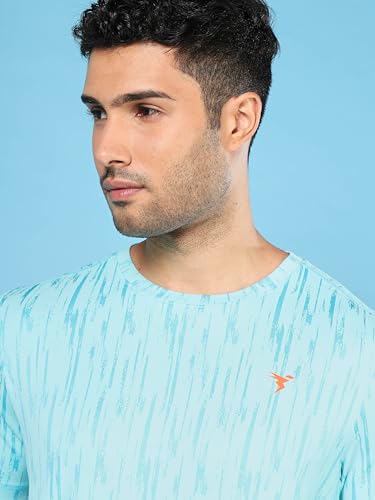 Image of TECHNOSPORT Men Polyester Regular Fit Half Sleeve Jacquard T-Shirt with Double Cool, Quick Dry & Anti Microbial for Sports, Running & Casual Use