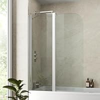 Luxura® 1000 x 1400mm 2 Section Chrome Frameless Over Bath Shower Screen for Bathroom 6mm Clear Toughened Safety Glass Panel 180° Pivot Folding Hinged Splash Guard Panels Screens for Baths Reversible