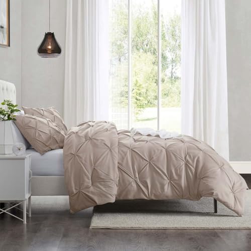 Image of Nestl Twin Duvet Cover Set Taupe - Soft Double Brushed Duvet Set with Button Closure & Corner Ties, 2 Piece Luxurious Pinch Pleated Duvet Cover Set 68x90 Inches with 1 Pillow Sham