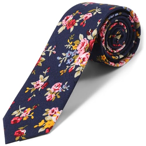 Image of Parquet Mens Floral Tie | Cotton Printed Skinny Necktie for Wedding | Spring & Summer