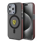 Ferrari Phone Case Compatible with Magsafe iPhone 15 Pro in Frosted Black Red Textured Bumper, Anti-Scratch PC/TPU, Durable Hard Case with Accessible Ports, Shock Absorption & Signature Logo