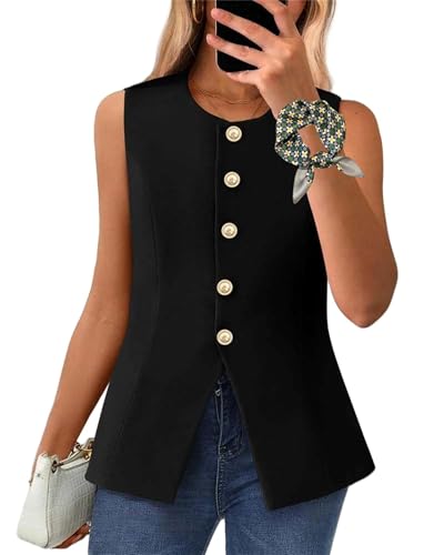 Efficieint Women's Formal Button Round Neck Sleeveless Suit Vest, Button-Down Business Jacket Blazer Vest for Women