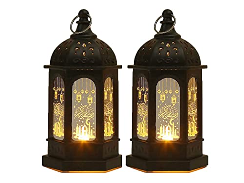 Hitopin 2 lanterne per Ramadan, lanterne a candela Ramadan, lampada LED Eid Mubarak, decorazione per lanterna Ramadan, lampada da appendere per il Ramadan, per la casa, decorazione da tavolo,
