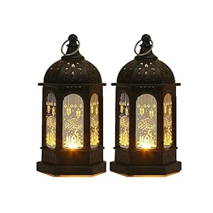Anlising 2 Stücke Ramadan Dekoration Laterne,Ramadan Deko Licht Vintage Laterne Deko,Ramadan Deko Lampe,Eid Mubarak Laterne Mond Stern Dekoration,für Ramadan Muslimische Home Tabletop Decor(Schwarz)