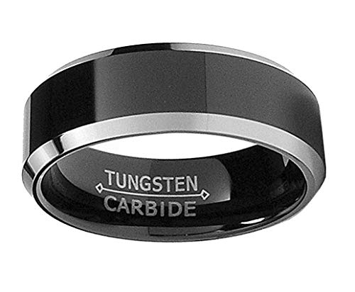 8MM Flat Top Two Tone Black Tungsten Ring Wedding Band Sizes 5 to 153