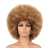 G&T Wig 70s Afro Wig Short Kinky Curly Colored Wigs for Women Glueless Wear and Go Wig Mixed Blonde Afro Wig Large Bouncy and Soft Natural Looking Heat Resistant Synthetic Hair Wigs