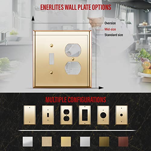 Image of ENERLITES Combination Toggle Switch and Duplex Receptacle Metal Wall Plate, Outlet Cover, Corrosion-Resistant, Mid-Size 2-Gang 4.88 inch x 4.92 inch, Stainless Steel 201, 771121M-PB, Polished Brass