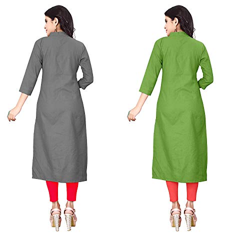 Image of NATEK Women's Cotton Straight Plain Kurtis Combo Pack of 2