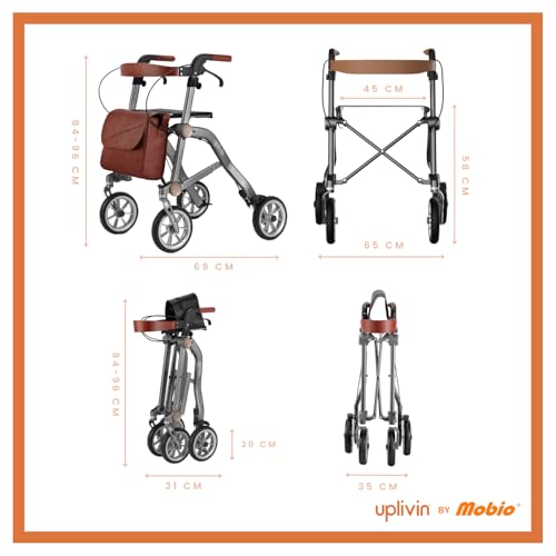 Déambulateur 4 roues pliable léger Trive gris tout équipé par Mobio - 3