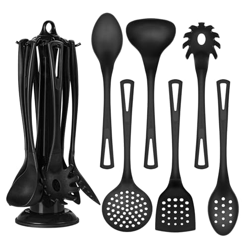 Küchenhelfer Set, 7-teiliges Kochutensilien Kochbesteck Set, Kochgeschirr Spachtel-Set mit Ständer, Hitzebeständig, Leicht zu Reinigen,...