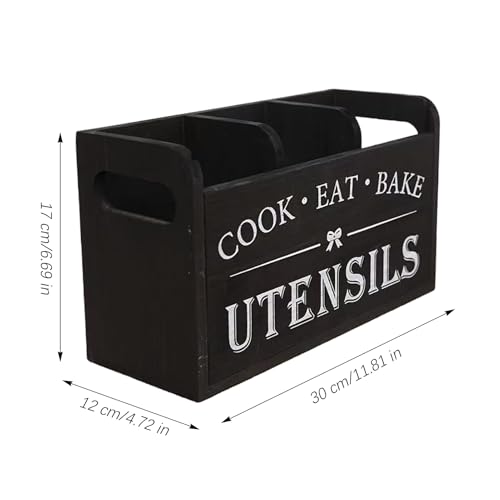 Porte-ustensiles en bois de cuisine à 3 compartiments pour comptoir - 6