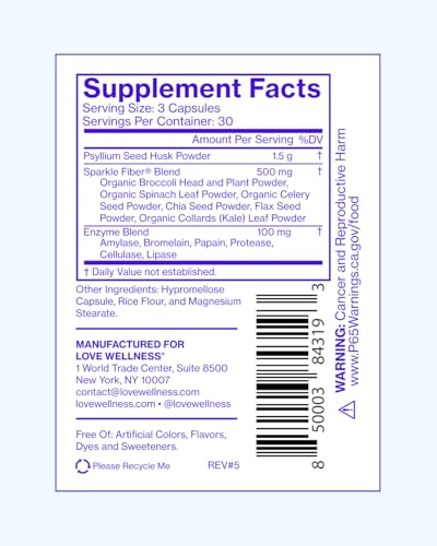 Love Wellness Sparkle Fiber | Fiber Supplement with Digestive Enzymes | Greens Superfood Powder & Psyllium Husk Powder | Promotes Gut Health for Women | Regularity & Bloating Relief | 90 Count - Thumbnail 6