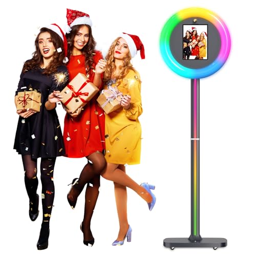 Portable Photo Booth for iPad 10.2in 10.9in 11in 12.9in 13in, Cyratok Software Remote Control RGB Light Ring Music Sync, Selfie Photobooth Shell Machine for Parties