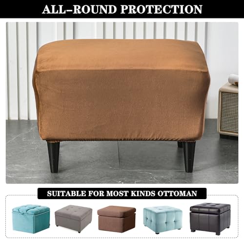 Funda rectangular para taburete de almacenamiento con tejido de terciopelo premium camello 5