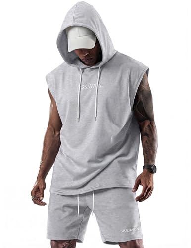 Vssjavun Mens Sleeveless Top and Shorts Set Cut Off Gym Tank Tops Jogger