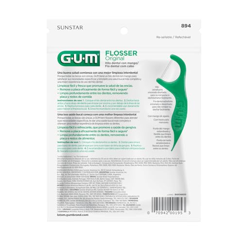 Flosser Gum Original, Fio Dental Com Haste, Sabor Menta, 40 Unid., Gum, Verde