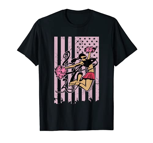 USA Flag Cheerleader Cheergirl Cheerleading Camiseta