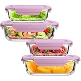 Tamnjvrr 4 Pack Glass Food Storage Containers(2 Pack 35.2oz & 2 Pack 13.8oz), Glass Meal Prep Containers Set On The Go Box