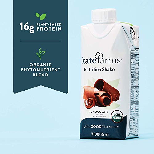 Kate Farms Organic Nutrition Shakes, Vegan Nutrient Dense Meal Replacement Drinks, Protein Shake or Supplemental Snack, Made Without Gluten, Soy, Dairy, or Corn (Chocolate, Case of 12)