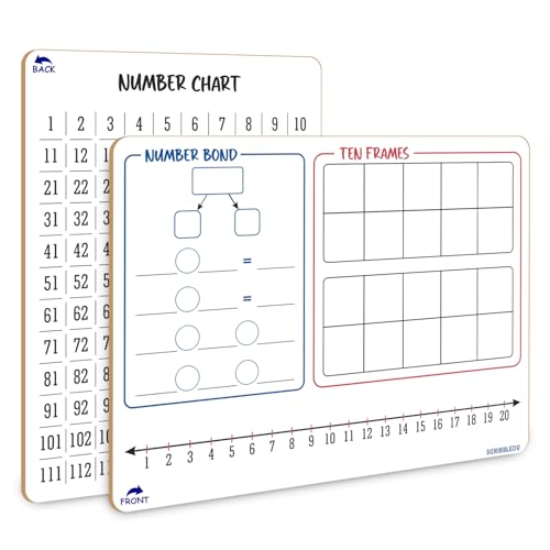 SCRIBBLEDO Number Bond Ten Frame & Number Line 9x12 Double-Sided Dry Erase Math Board 1120 Number Chart on Back Reusable Learning Whiteboard for Teacher Classroom Student Homeschool