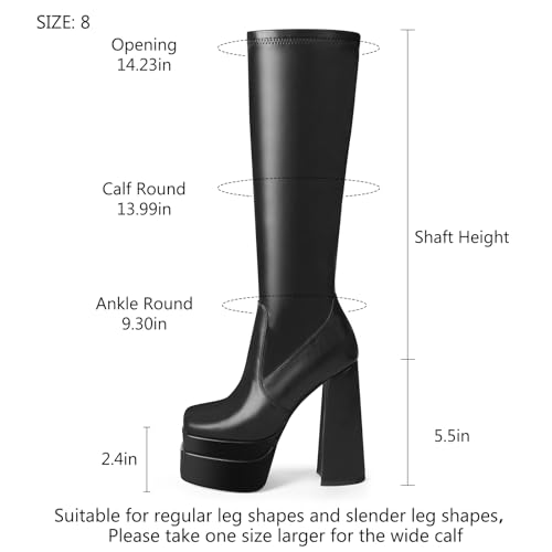 Image of wetkiss Classic Platform Knee High Boots Go Go Boots | Chunky Heel, Hallowee, Stretch Fabric, Square Toe, Good Gifts, Cosplay Custume, Festival,Versatile