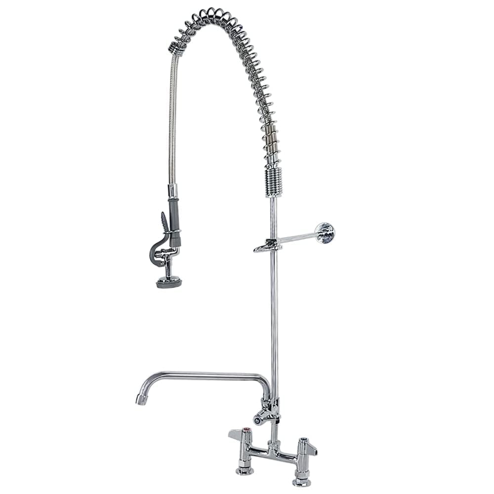 Taimiko Sliver Commercial Pre-Rinse Faucet Spray Arm Pull Out Flexible Hose Mixer Faucet Sink Stainless Steel Kitchen Wall-Mount Tap (Twin Pedestal) Size 1.42