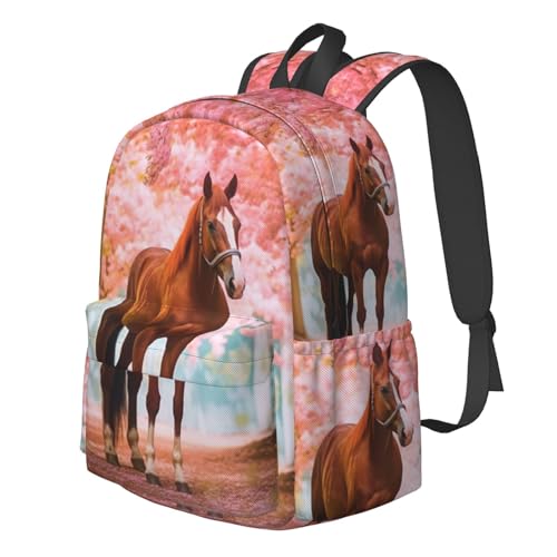 16 inch backpack 3D Horse Flowers Cherry Laptop Backpack Full Print School Bookbag Shoulder Bag for Travel Daypack2