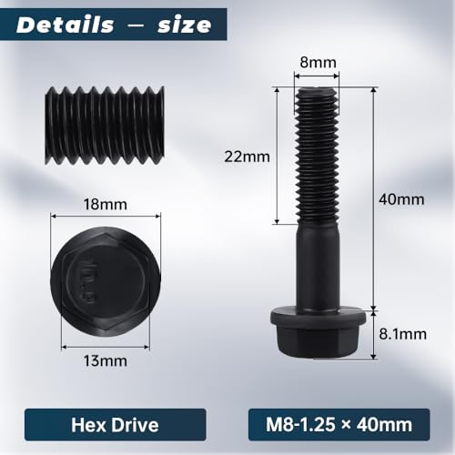 Image of 10-Sets M8-1.25 x 40mm Flange Hex Bolt with Flange Nuts and Flat & Lock Washers Assortment Set, 10.9 Grade Alloy Steel, Serrated, for Automotive Repair & Machinery Projects, Glvaner