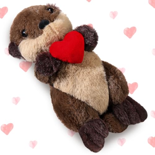 Blueweenly Sea Otter Stuffed Animal Plush Floating River Otter Cute Plushie Toys Stuffed Animal Girlfriend Boyfriend Ocean Birthday Mother Day Plush for Mom Gift(Heart)