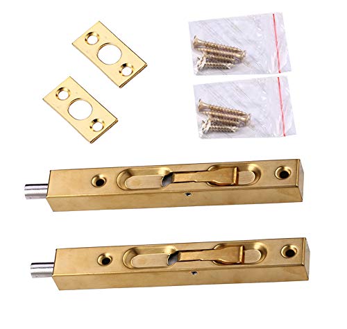 LINSHI 6 Inch Stainless Steel Gold Flush Bolt - 2 Pcs (Door Mount)