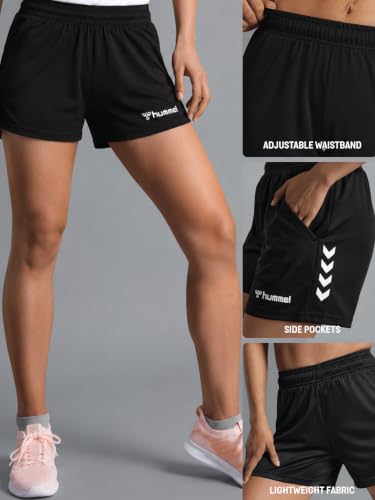 Image of hummel Evy Solid Regular fit Polyester Shorts for Women Comfortable Breathable Fabric Stretchable for Everyday Use Ideal for Yoga Training Gym Running or Performance